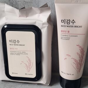 TheFaceShop Rice Water Bright Cleansing Wipes And Foaming Cleanser NEW